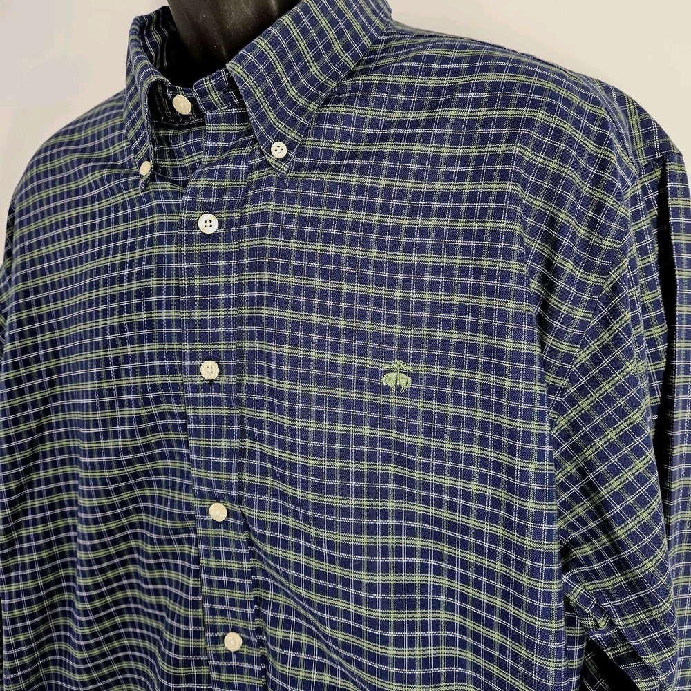 Brooks Brothers Supima Cotton Blue Plaid Dress Shirt Mens Size XL